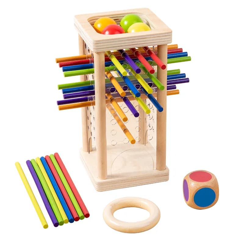 Educational Toy Desktop Dice And 4-sided Acrylic Stick Pulling Game Pizza Tower Parent-Child Interactive Thinking Training