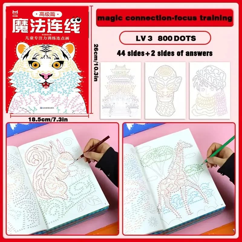 46-Page Advanced Magic Connect-the-Dots Maze Game Book, Focus Training Coloring Pages, Logical Thinking Exercises